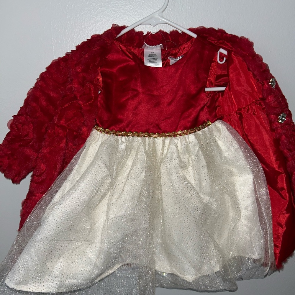 Toddler girl Red and White dress and jacket for the holidays